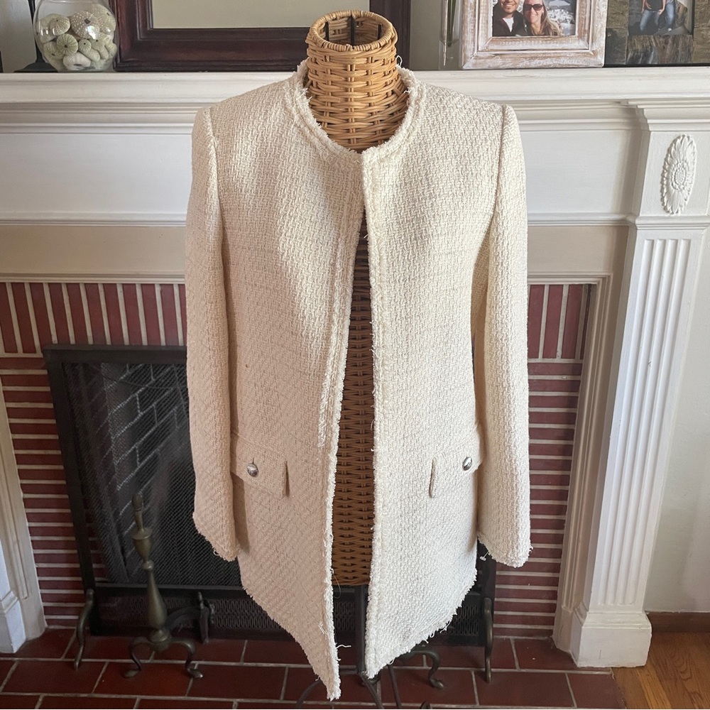 Mango Cream Blazer Elegant Textured Suit Jacket